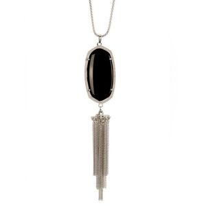 Kendra Scott Rayne Black Tassel Pendant Necklace Silver Tone